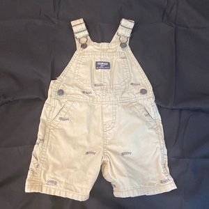 12 months Khaki overalls with gray fish design